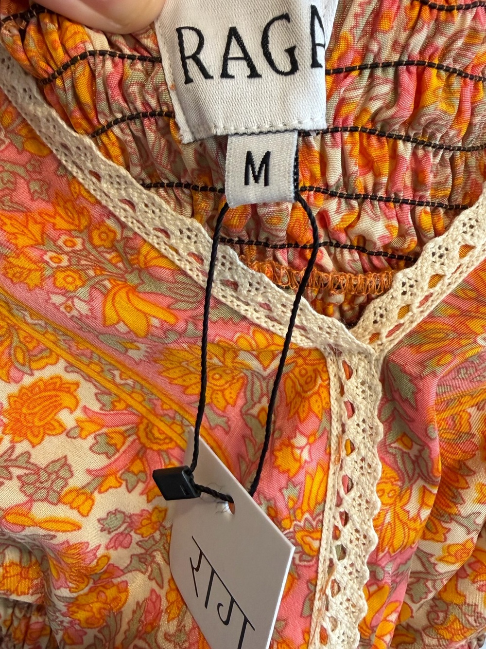 Anthropologie RAGA Boho Orange Pink Floral Midi Dress NWT Adj Straps size Medium - Picture 6 of 10